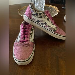 Vans Old Skool Missy Pink Glitter Checkered Pattern Sneakers Grunge Skater 9